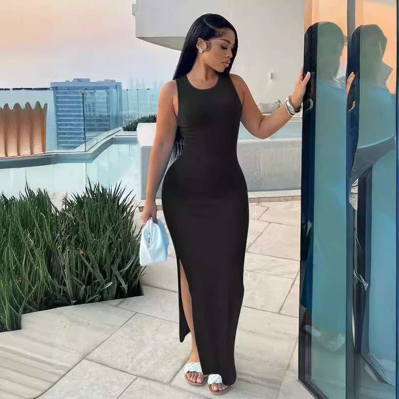 Commute Style Sleeveless Round-neck High Waist Dress - Sophinity