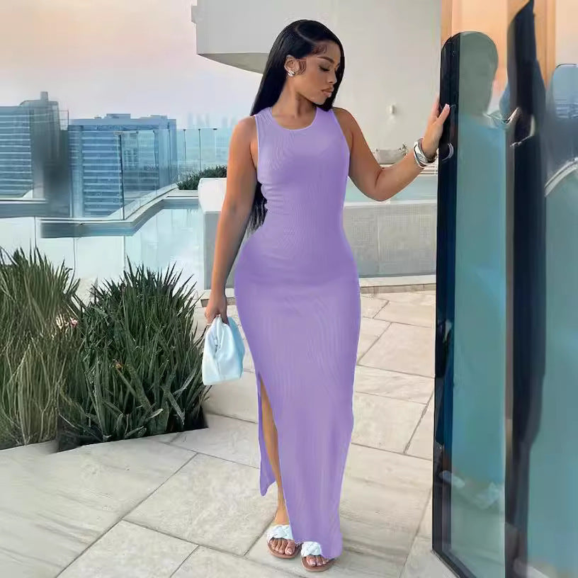 Commute Style Sleeveless Round-neck High Waist Dress - Sophinity