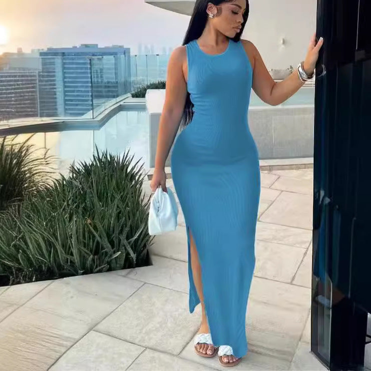 Commute Style Sleeveless Round-neck High Waist Dress - Sophinity