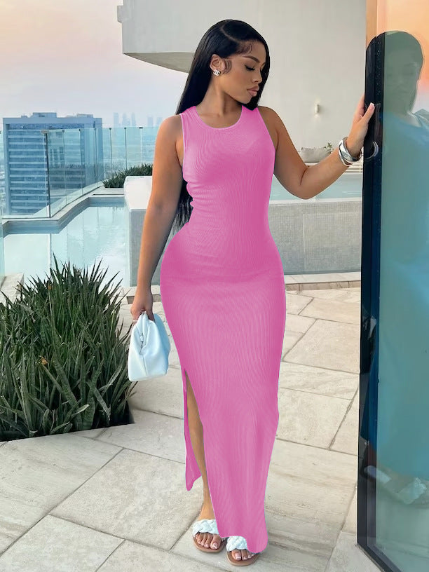 Commute Style Sleeveless Round-neck High Waist Dress - Sophinity