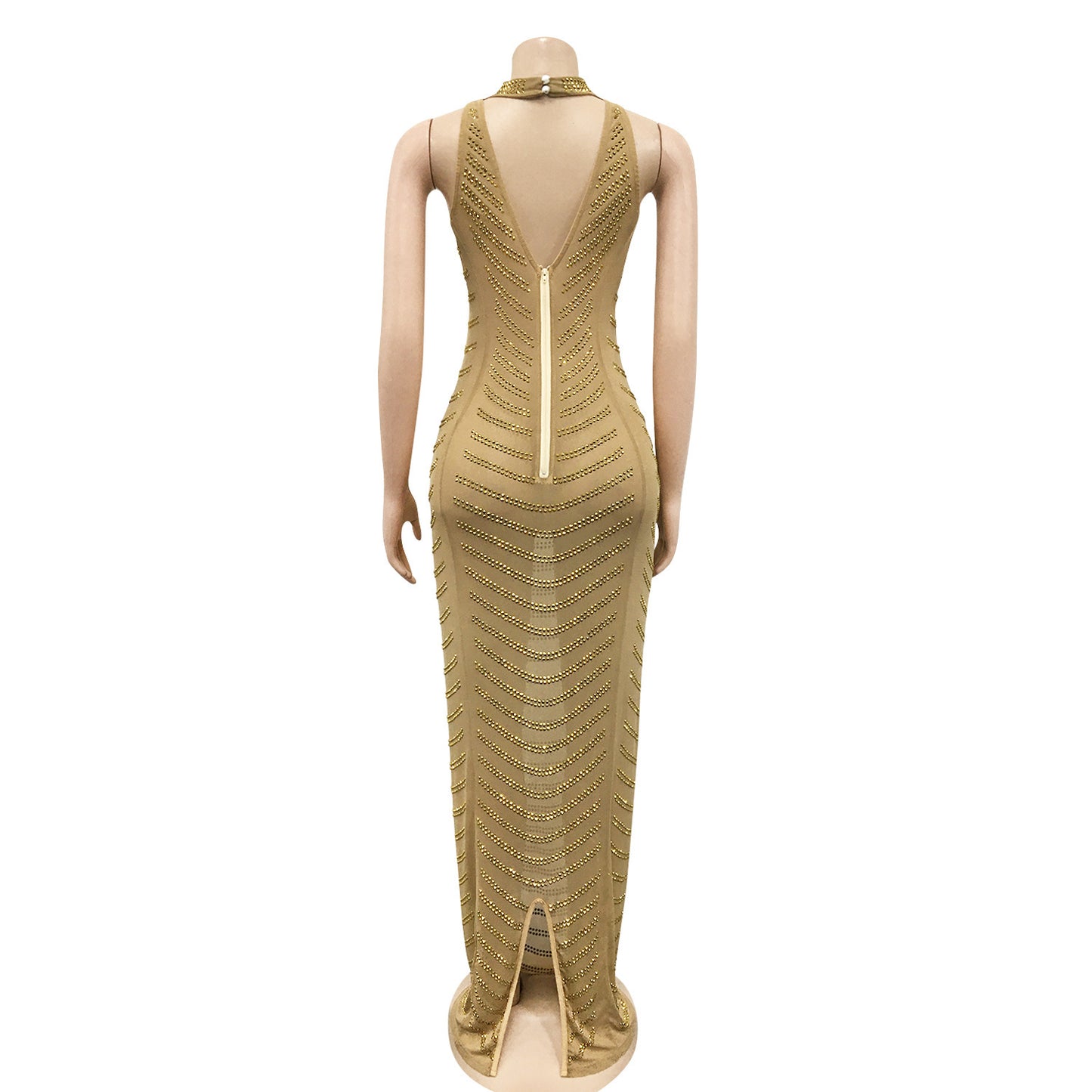 European And American Fashion Backless Nightclub Party Formal Dress Rhinestone See-through Dress For Women - Sophinity