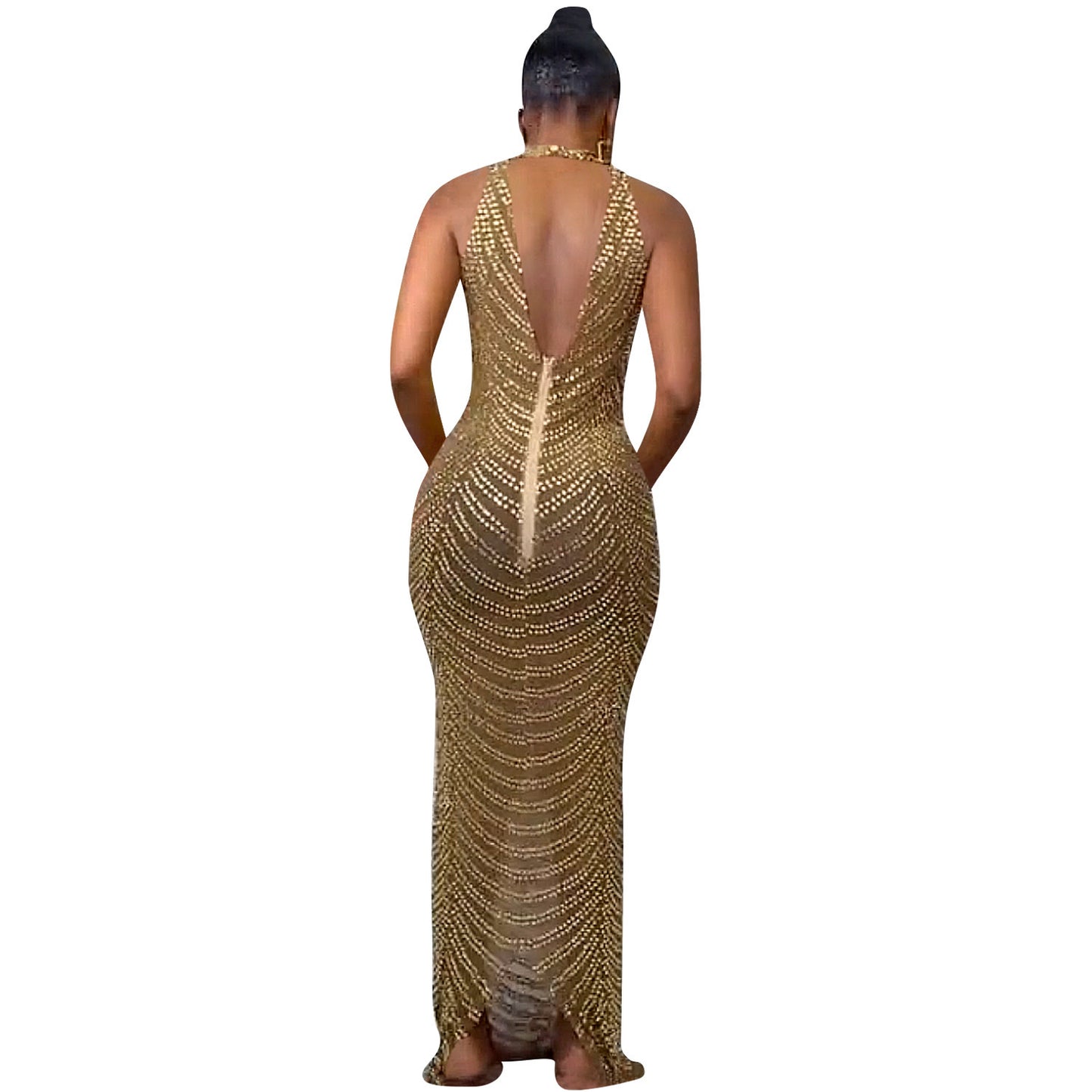 European And American Fashion Backless Nightclub Party Formal Dress Rhinestone See-through Dress For Women - Sophinity