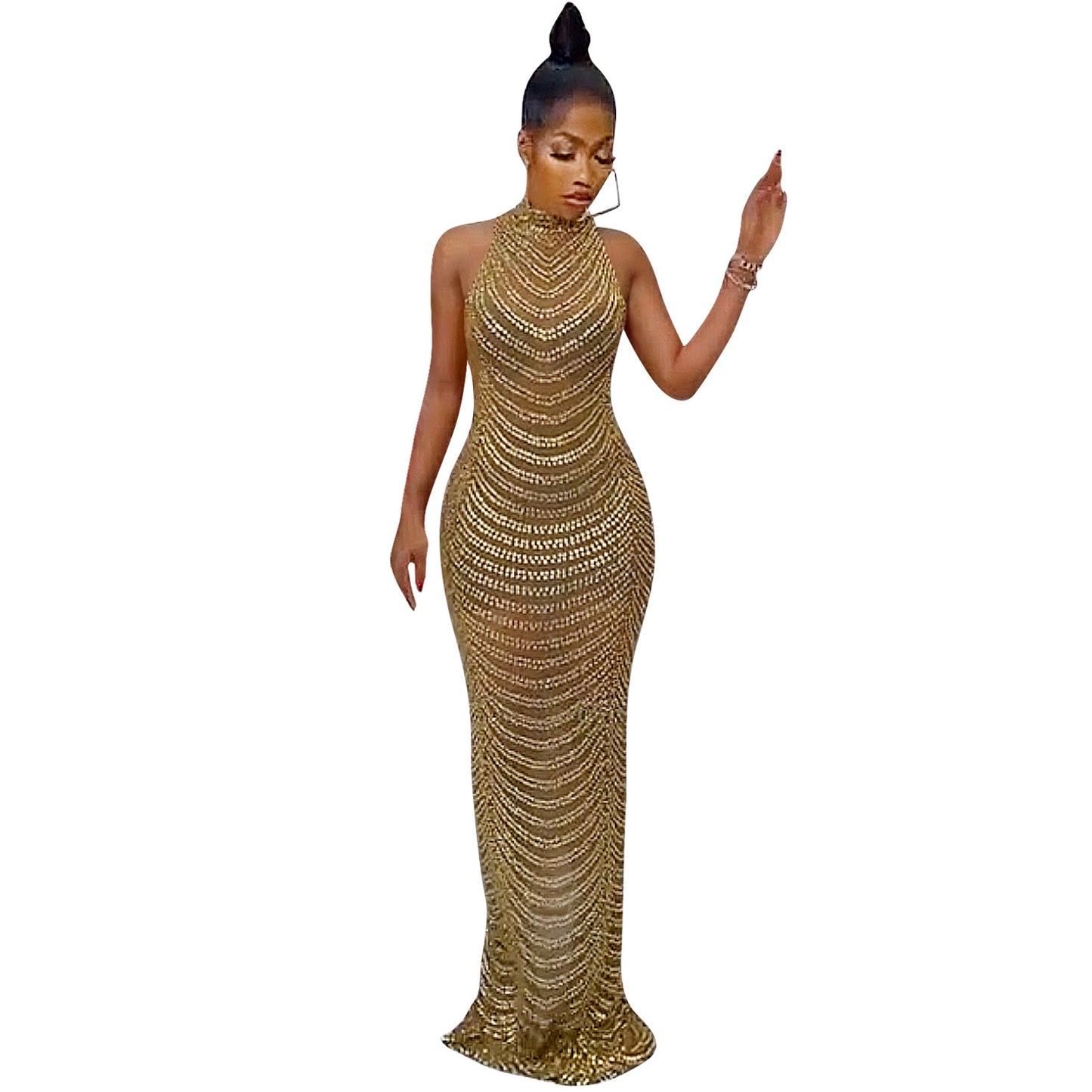 European And American Fashion Backless Nightclub Party Formal Dress Rhinestone See-through Dress For Women - Sophinity