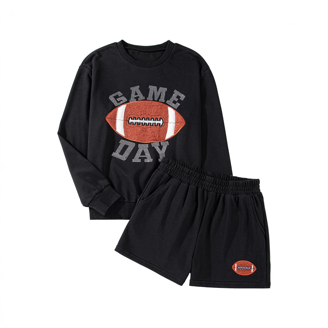 European And American Leisure Round Neck Fleece And Shorts Two-piece Set