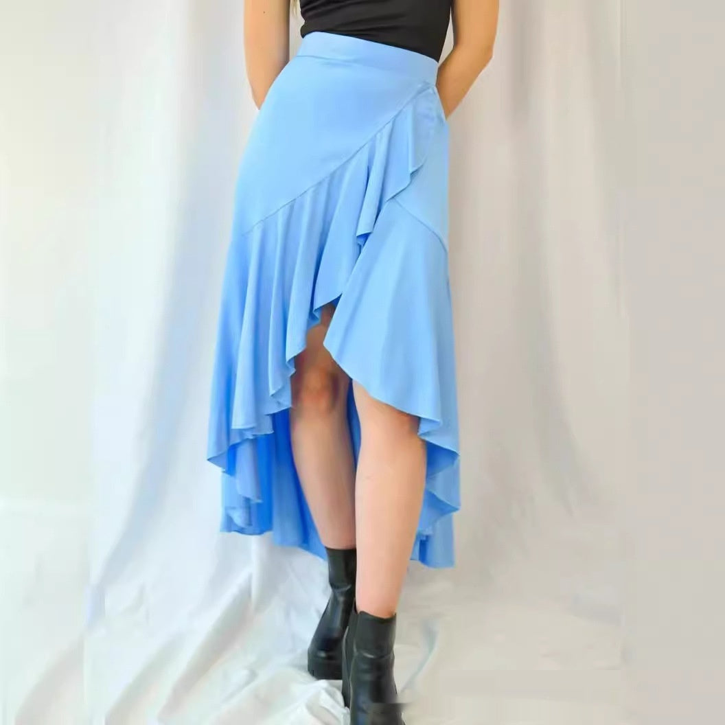 European And American Solid Color Stitching Drape Dovetail Rubber Band High Waist Fashion Leisure Women's Skirt