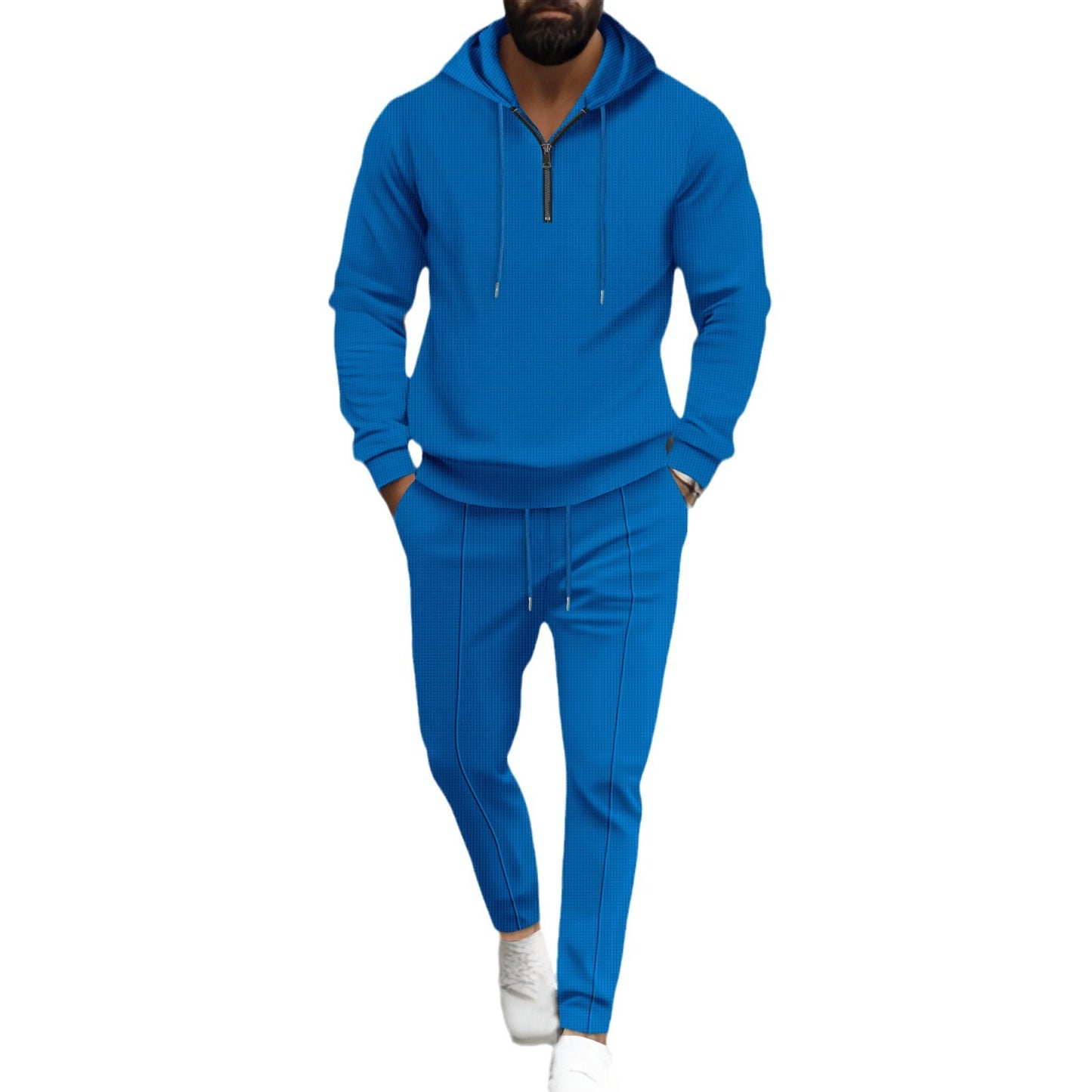 Waffle Hooded Small Zipper Casual Long Sleeve Pants Two-piece Suit - Sophinity