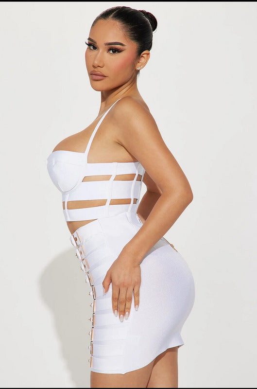 Spaghetti-strap Camisole Top Belt Buckle Miniskirt Fashion Hot Midriff Outfit Suit