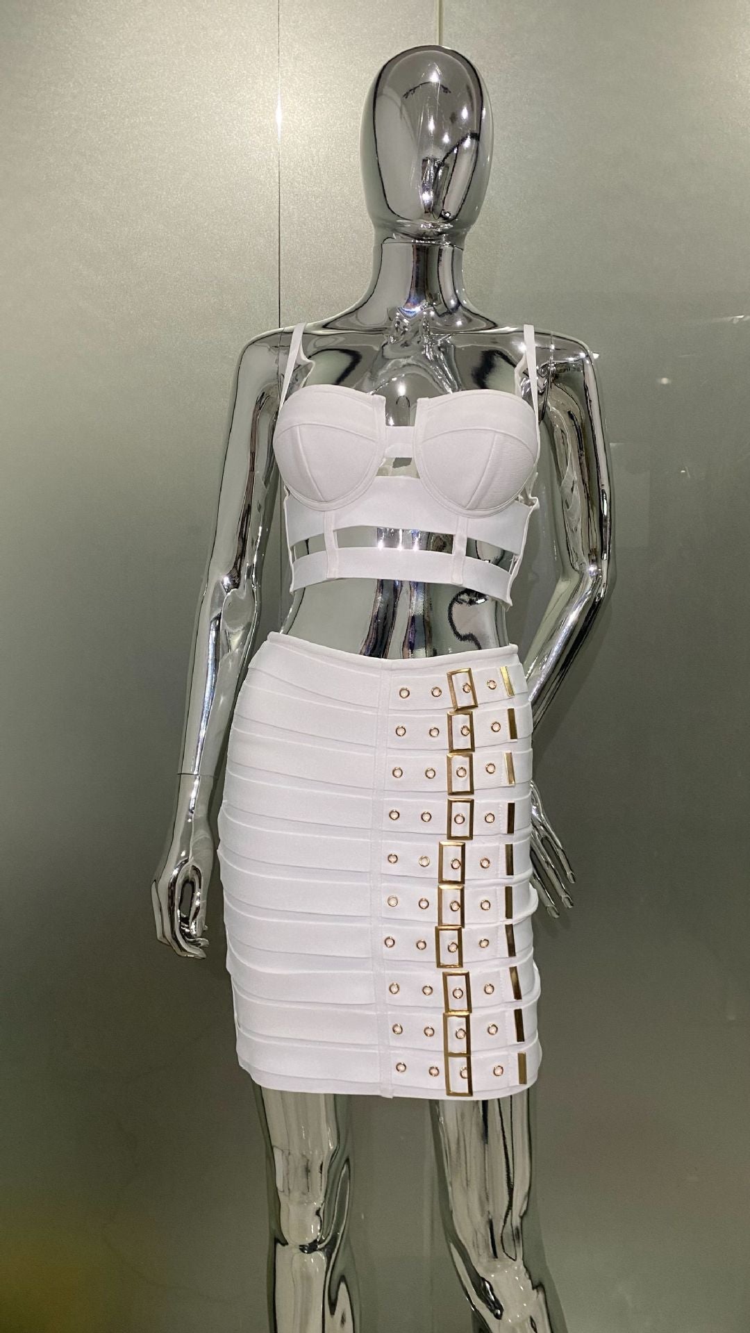Spaghetti-strap Camisole Top Belt Buckle Miniskirt Fashion Hot Midriff Outfit Suit