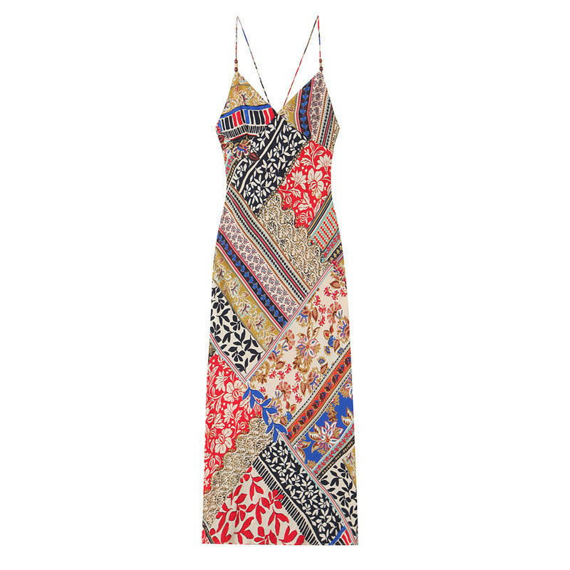 Patchwork Wide Leg Pants Printed Blouse Midi Skirt Dress
