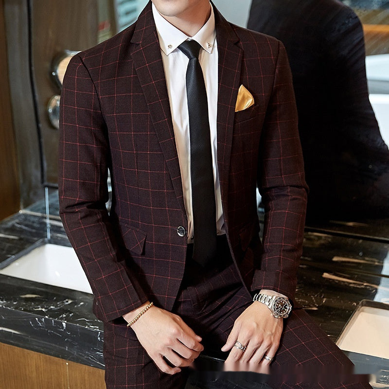 Men's Korean-style Business Suit Slim-fit Plaid Casual Wear - Sophinity