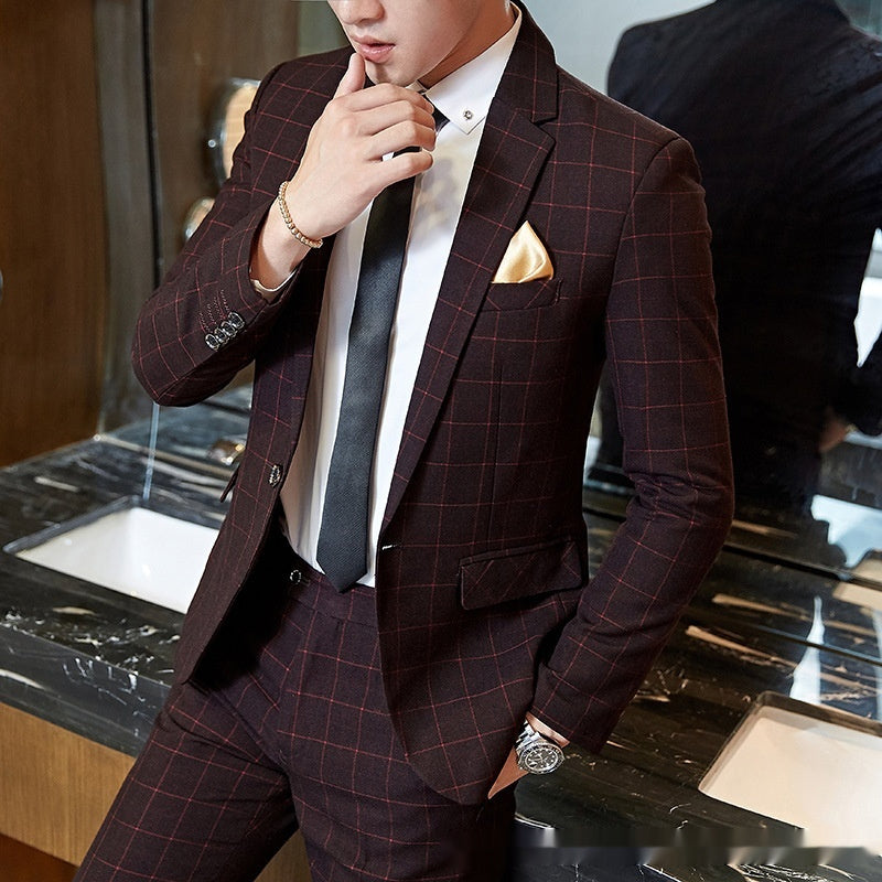 Men's Korean-style Business Suit Slim-fit Plaid Casual Wear - Sophinity