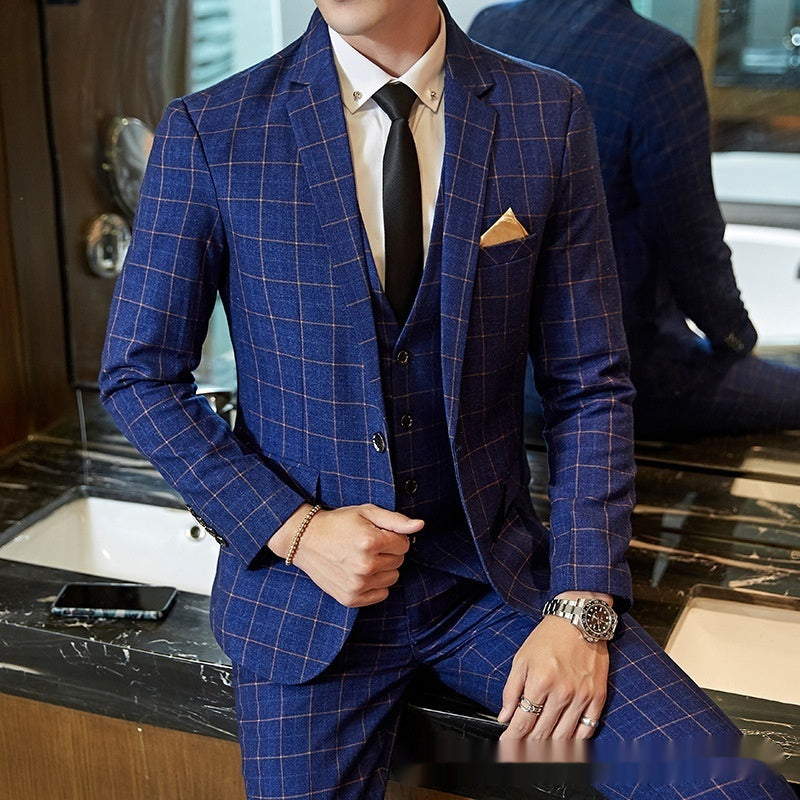 Men's Korean-style Business Suit Slim-fit Plaid Casual Wear - Sophinity