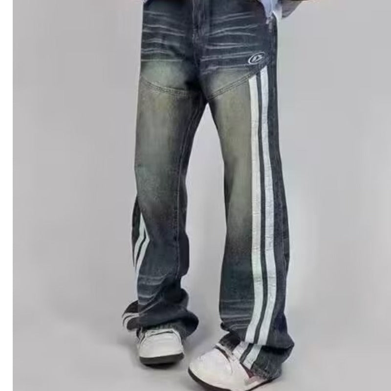 New Jeans Retro Distressed Three Bars Straight Men - Sophinity