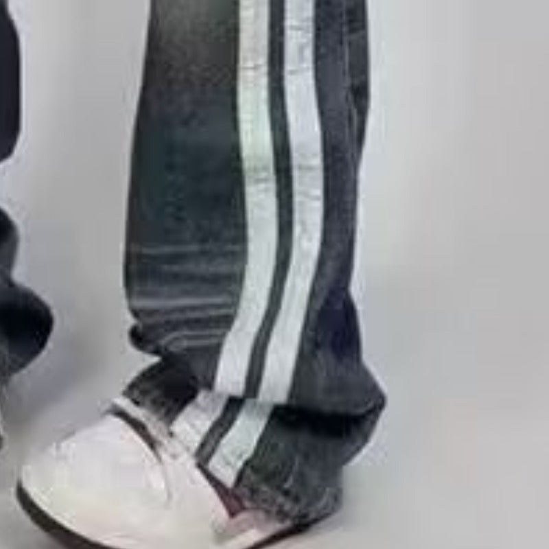 New Jeans Retro Distressed Three Bars Straight Men - Sophinity