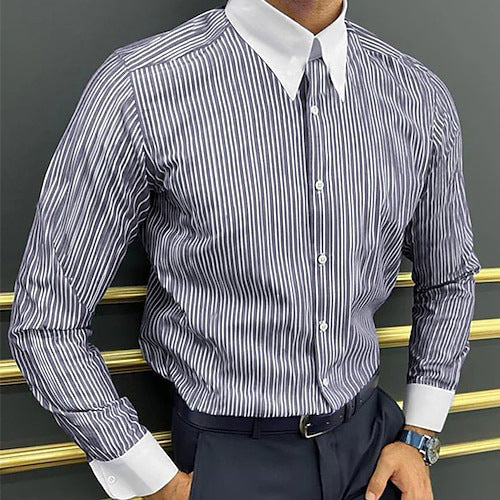 Men's Long Sleeve Shirt Design Striped Business - Sophinity