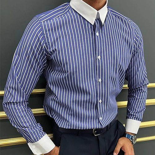 Men's Long Sleeve Shirt Design Striped Business - Sophinity