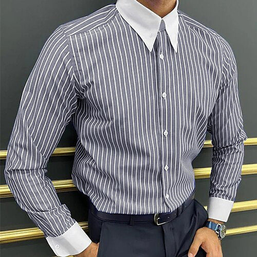 Men's Long Sleeve Shirt Design Striped Business - Sophinity