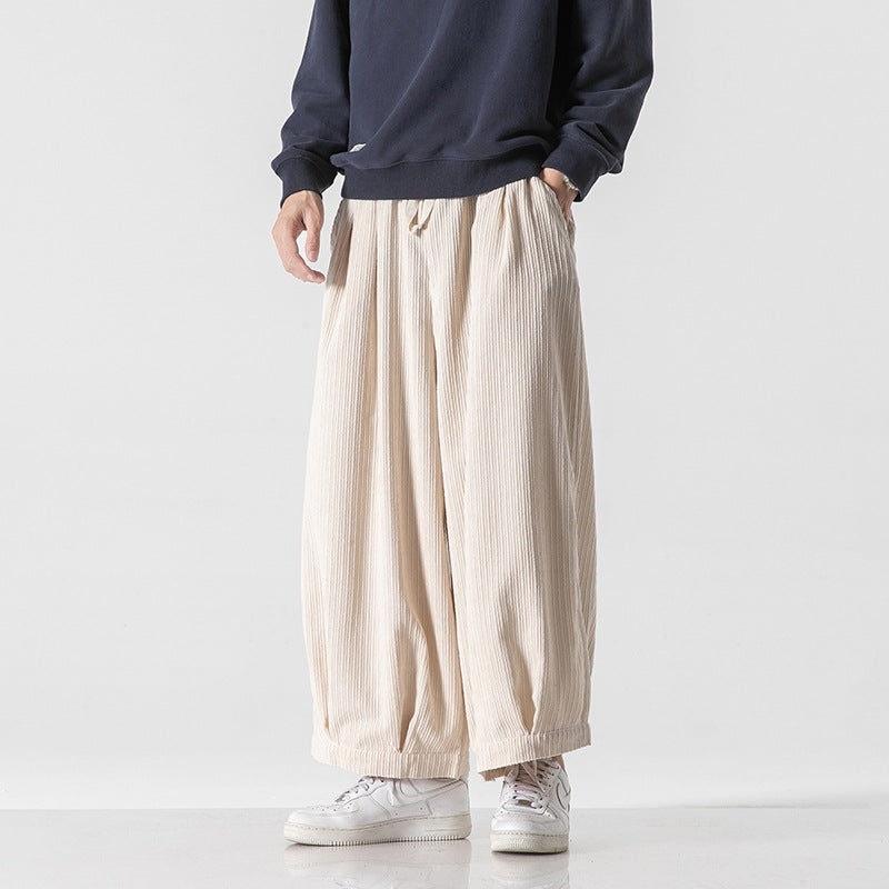 Men's Plus Size Hong Kong Style Loose Casual Japanese Workwear Corduroy Harem Wide-leg Trousers Tide