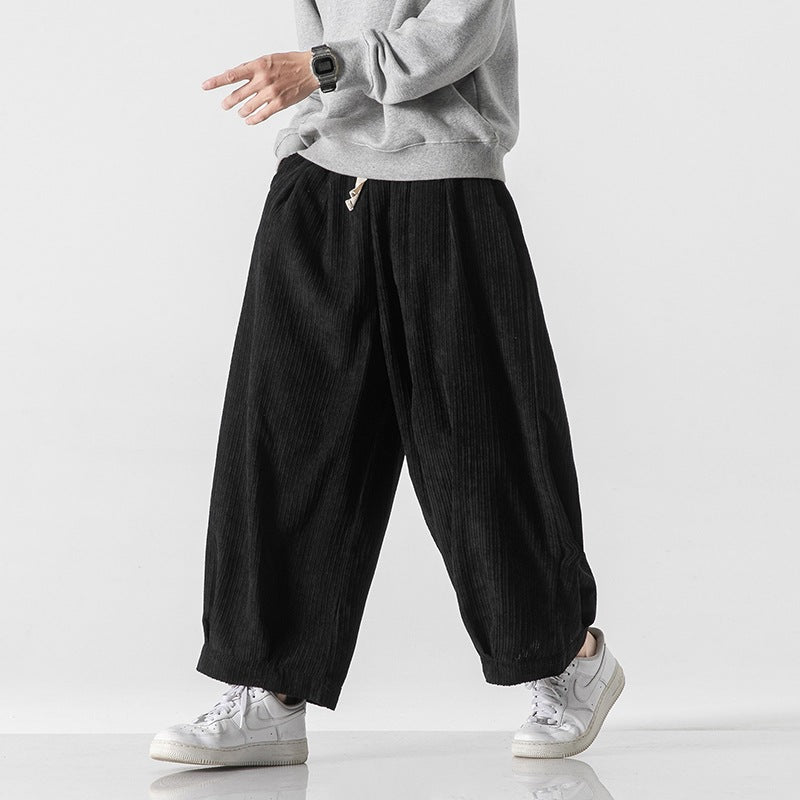 Men's Plus Size Hong Kong Style Loose Casual Japanese Workwear Corduroy Harem Wide-leg Trousers Tide