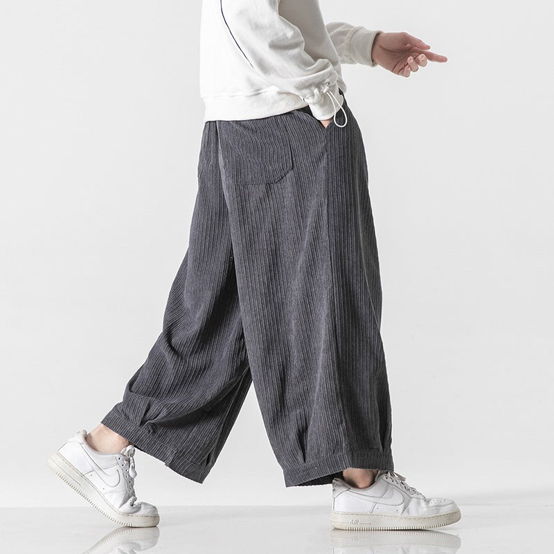 Men's Plus Size Hong Kong Style Loose Casual Japanese Workwear Corduroy Harem Wide-leg Trousers Tide