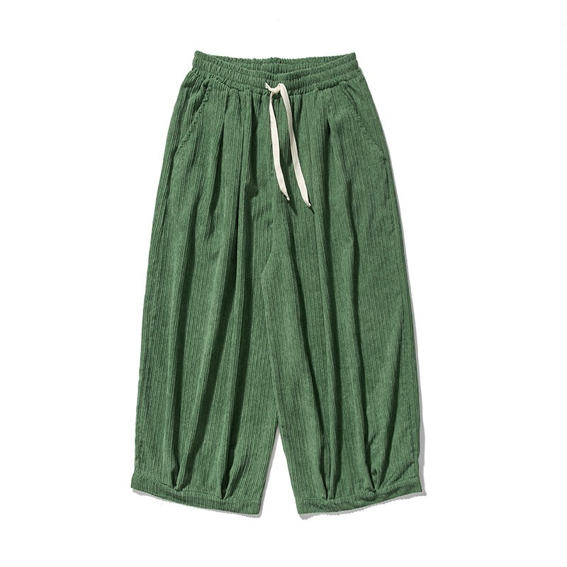 Men's Plus Size Hong Kong Style Loose Casual Japanese Workwear Corduroy Harem Wide-leg Trousers Tide