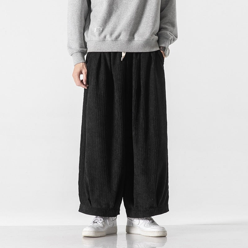 Men's Plus Size Hong Kong Style Loose Casual Japanese Workwear Corduroy Harem Wide-leg Trousers Tide