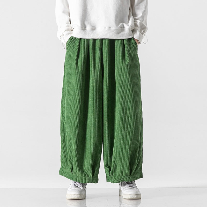 Men's Plus Size Hong Kong Style Loose Casual Japanese Workwear Corduroy Harem Wide-leg Trousers Tide