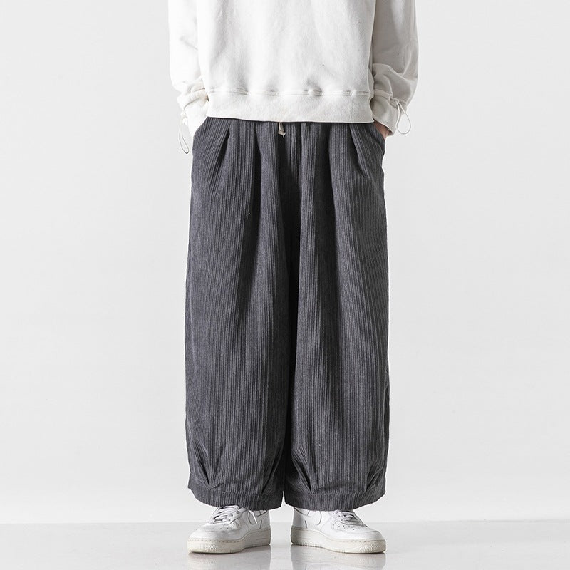 Men's Plus Size Hong Kong Style Loose Casual Japanese Workwear Corduroy Harem Wide-leg Trousers Tide