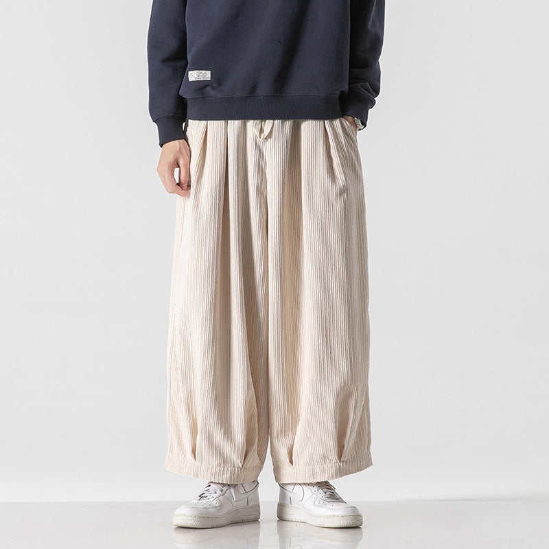 Men's Plus Size Hong Kong Style Loose Casual Japanese Workwear Corduroy Harem Wide-leg Trousers Tide