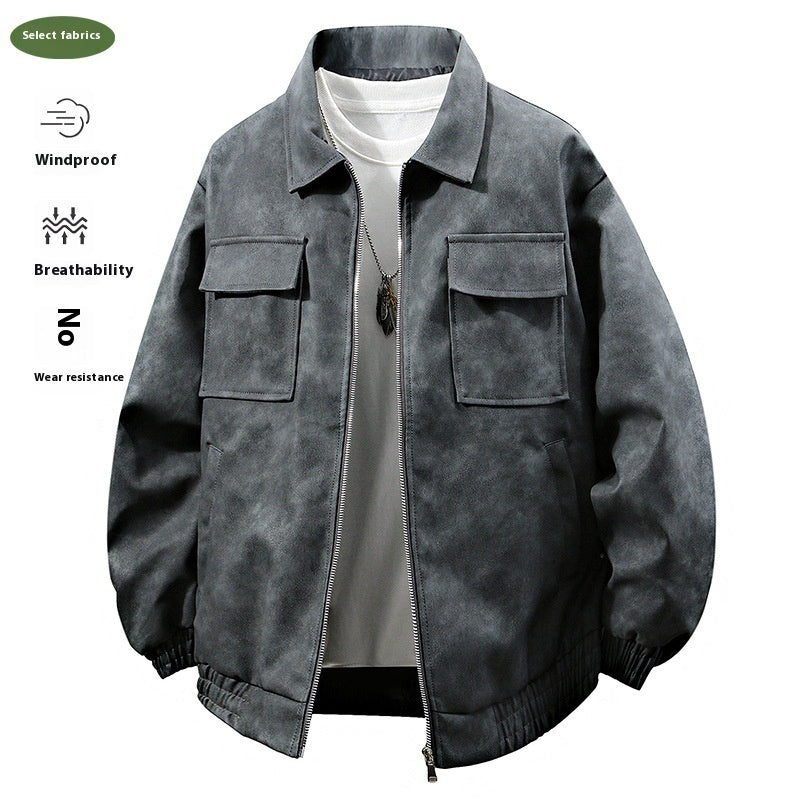 3D Stereo American Retro Hip Hop PU Leather Polo Collar Jacket - Sophinity
