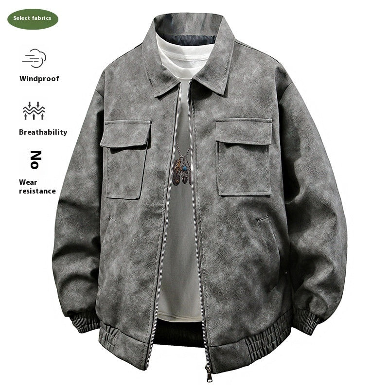 3D Stereo American Retro Hip Hop PU Leather Polo Collar Jacket - Sophinity