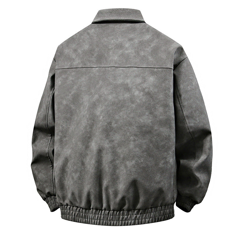 3D Stereo American Retro Hip Hop PU Leather Polo Collar Jacket - Sophinity