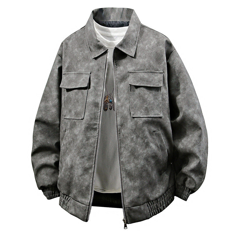 3D Stereo American Retro Hip Hop PU Leather Polo Collar Jacket - Sophinity