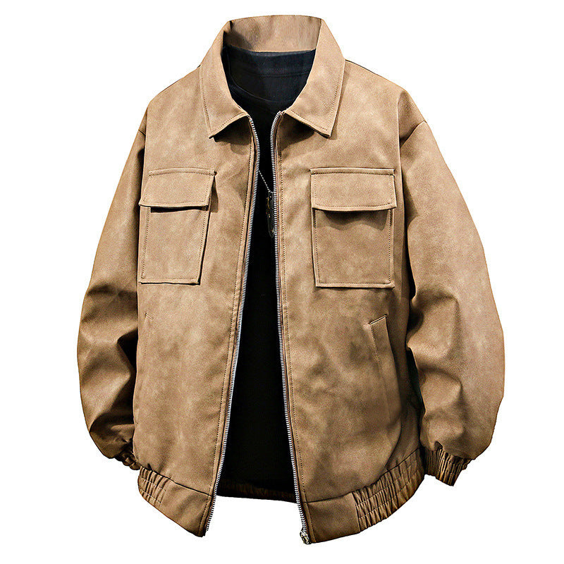 3D Stereo American Retro Hip Hop PU Leather Polo Collar Jacket - Sophinity