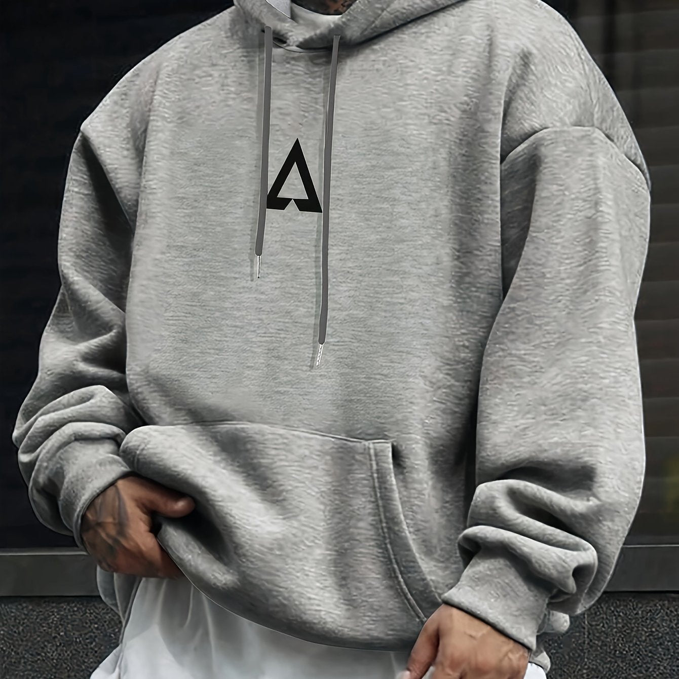 Men's Casual Geometric Pattern Hooded Sweater With Bag - Sophinity
