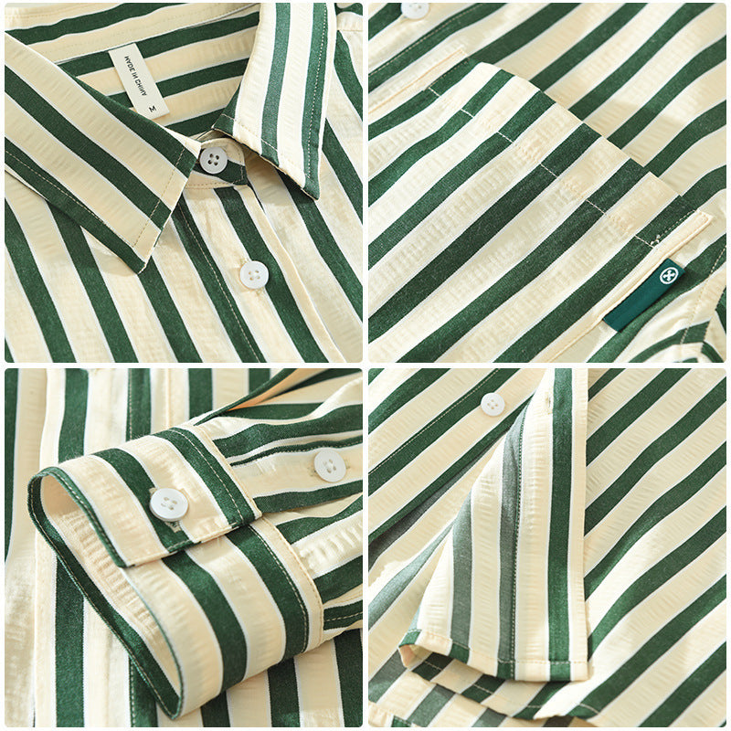 Vertical Striped Long-sleeved Shirt Loose