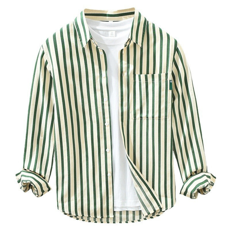 Vertical Striped Long-sleeved Shirt Loose