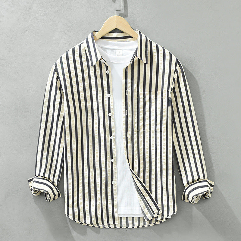 Vertical Striped Long-sleeved Shirt Loose