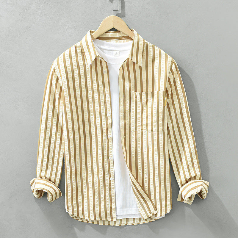 Vertical Striped Long-sleeved Shirt Loose