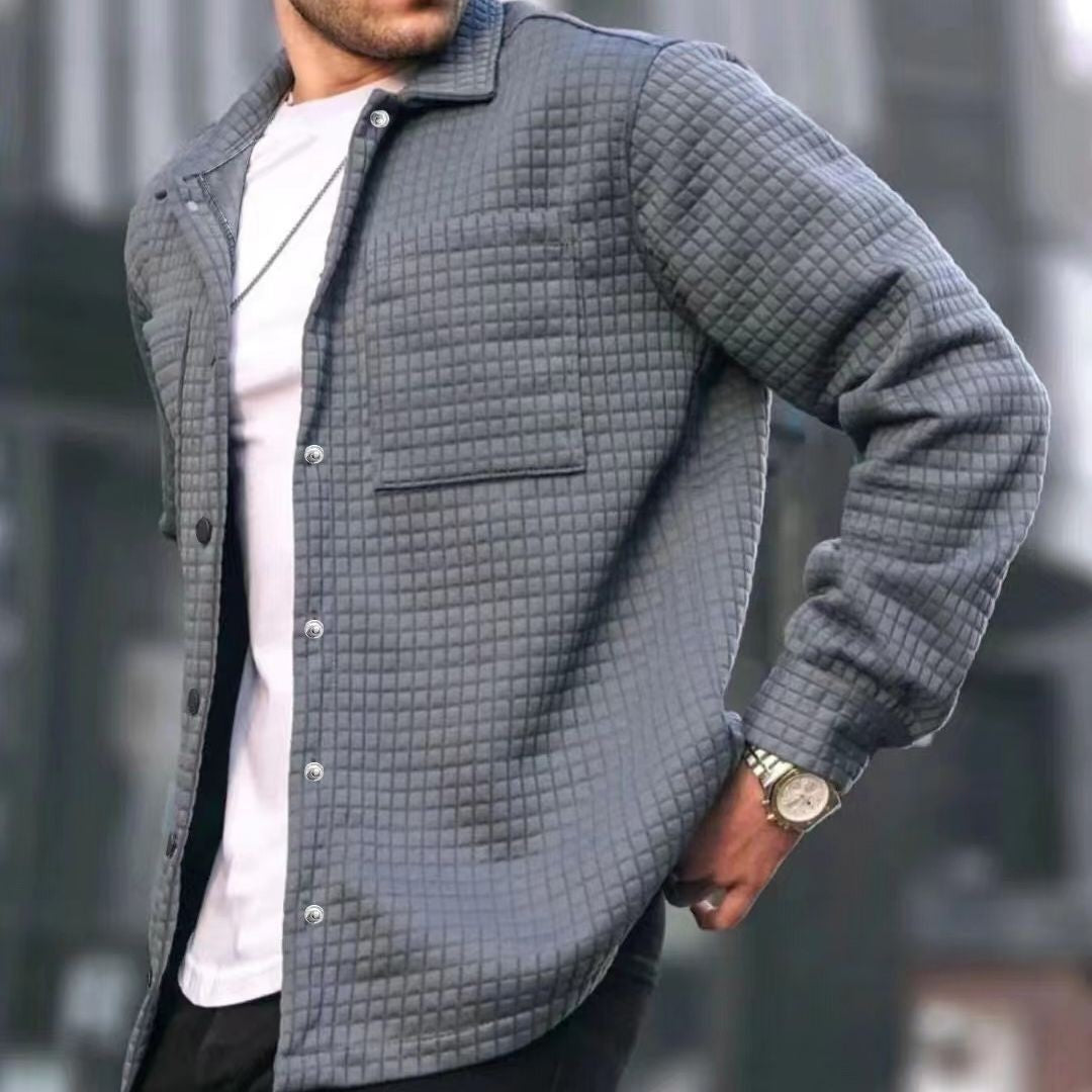 European And American Men's New Plus Size Men's Cardigan Small Plaid Casual Jacquard Sweater Men's Trendy Coat
