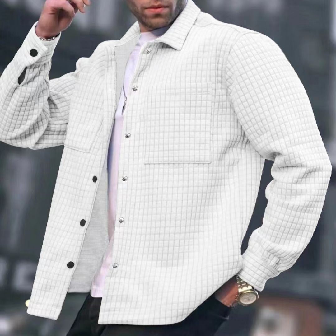 European And American Men's New Plus Size Men's Cardigan Small Plaid Casual Jacquard Sweater Men's Trendy Coat