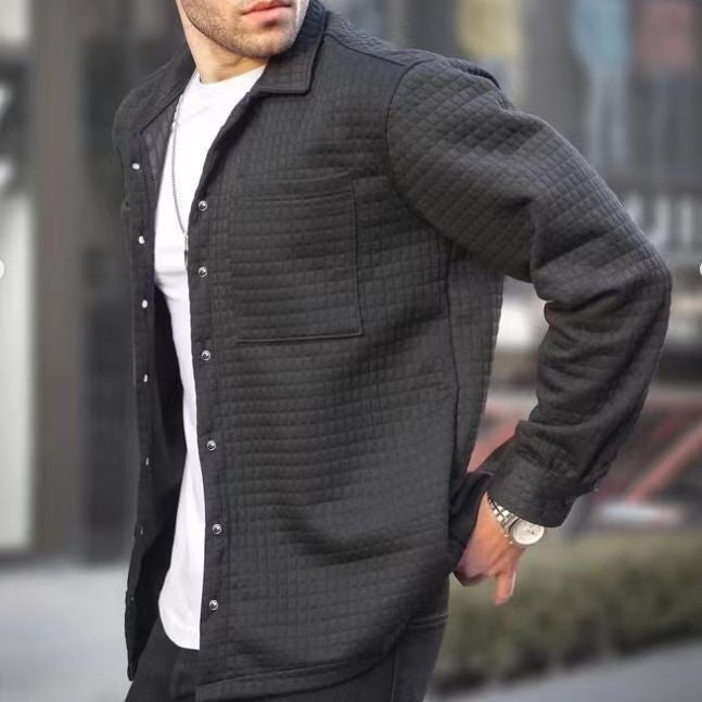 European And American Men's New Plus Size Men's Cardigan Small Plaid Casual Jacquard Sweater Men's Trendy Coat