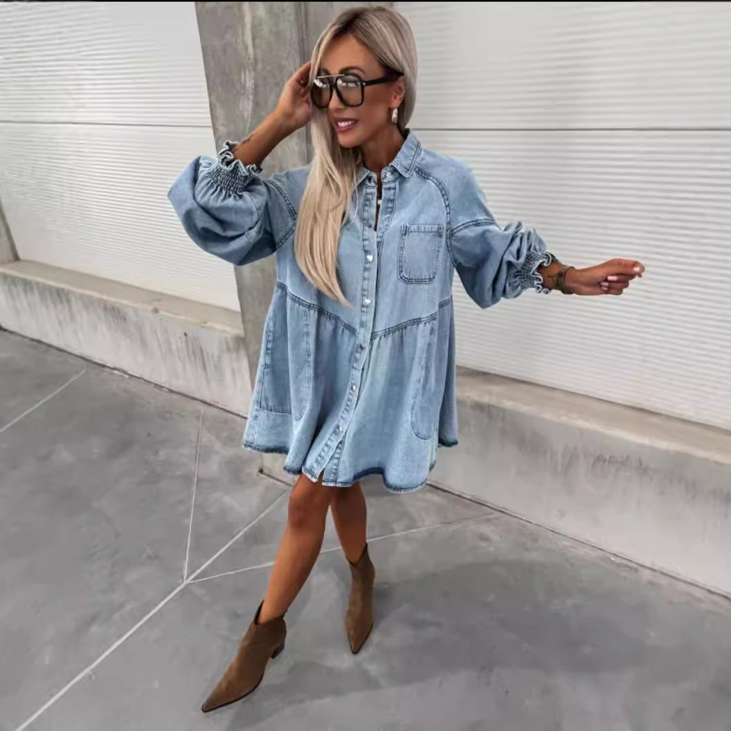 Women's New Spring And Summer Shirt Button Denim Long Sleeve Dress
