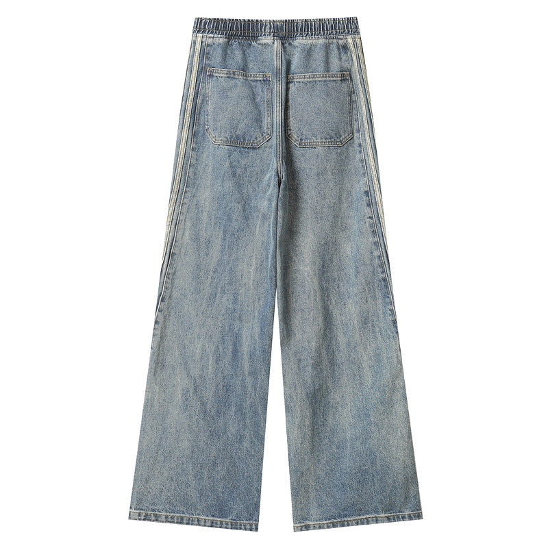 Light Blue Side Three Bars Straight Jeans Men - Sophinity