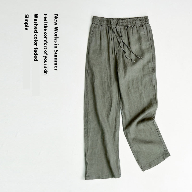 Pure Linen Men's Pants Summer Thin Linen Men's Casual Pants Loose Straight Wide Leg - Sophinity