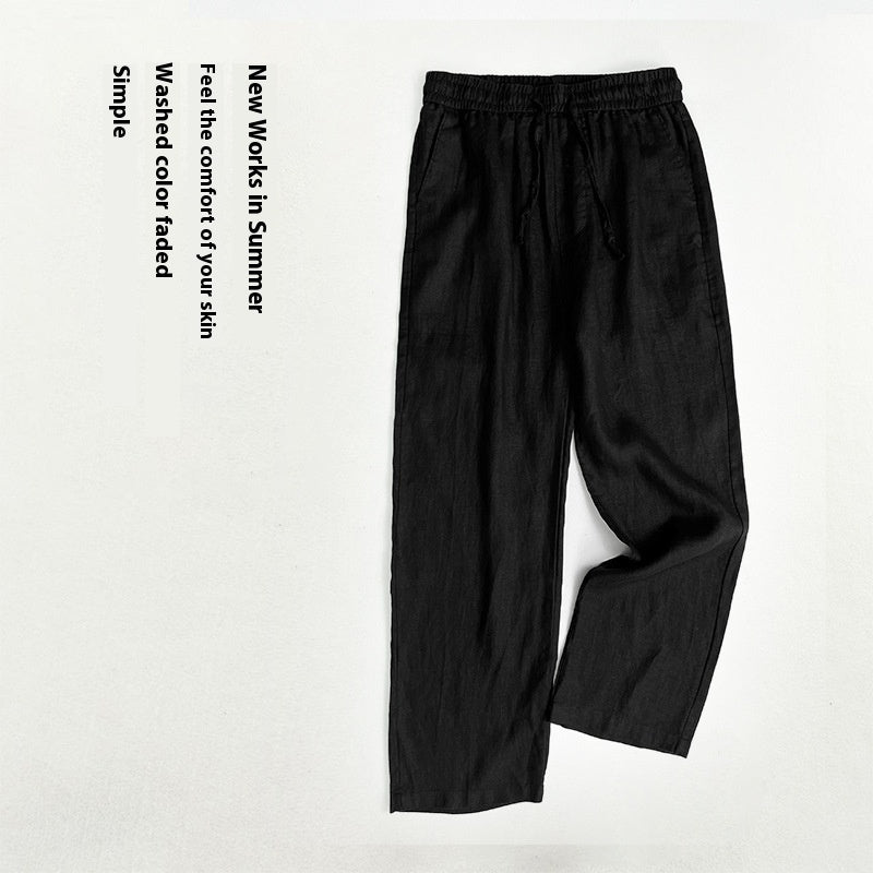 Pure Linen Men's Pants Summer Thin Linen Men's Casual Pants Loose Straight Wide Leg - Sophinity