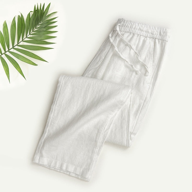 Pure Linen Men's Pants Summer Thin Linen Men's Casual Pants Loose Straight Wide Leg - Sophinity