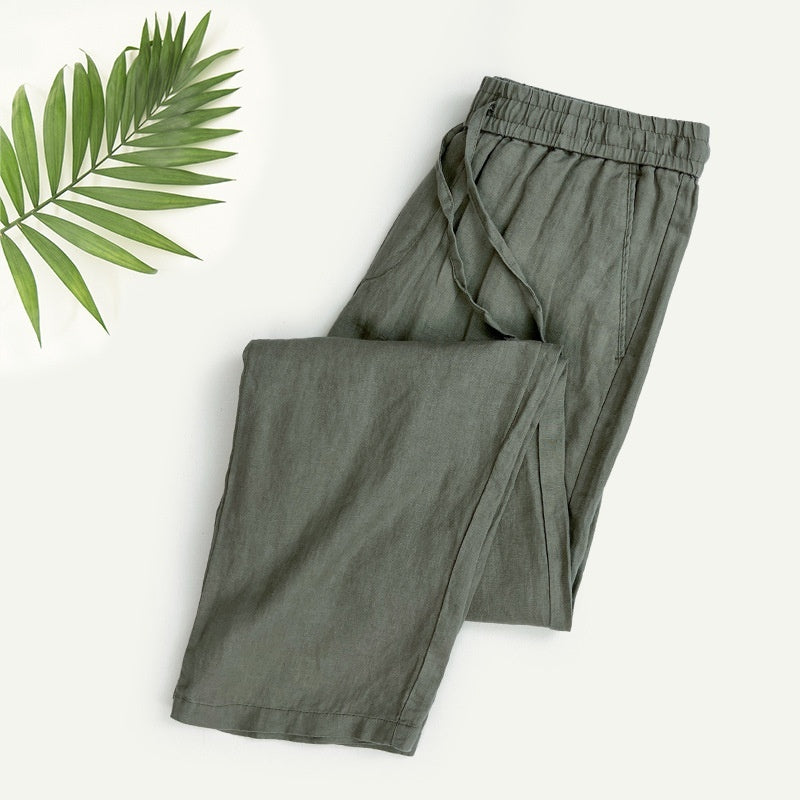 Pure Linen Men's Pants Summer Thin Linen Men's Casual Pants Loose Straight Wide Leg - Sophinity