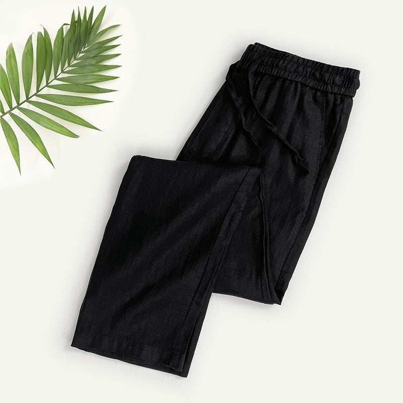 Pure Linen Men's Pants Summer Thin Linen Men's Casual Pants Loose Straight Wide Leg - Sophinity
