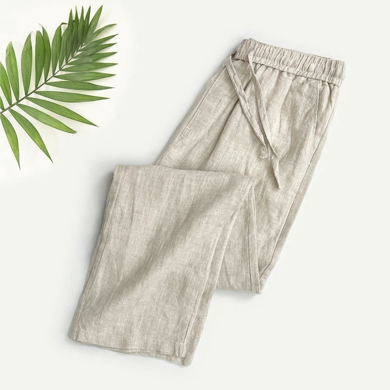 Pure Linen Men's Pants Summer Thin Linen Men's Casual Pants Loose Straight Wide Leg - Sophinity